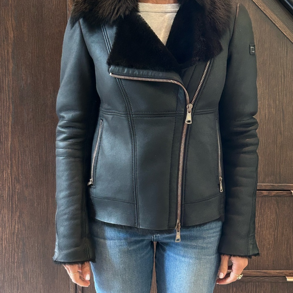 Leather fur jacket